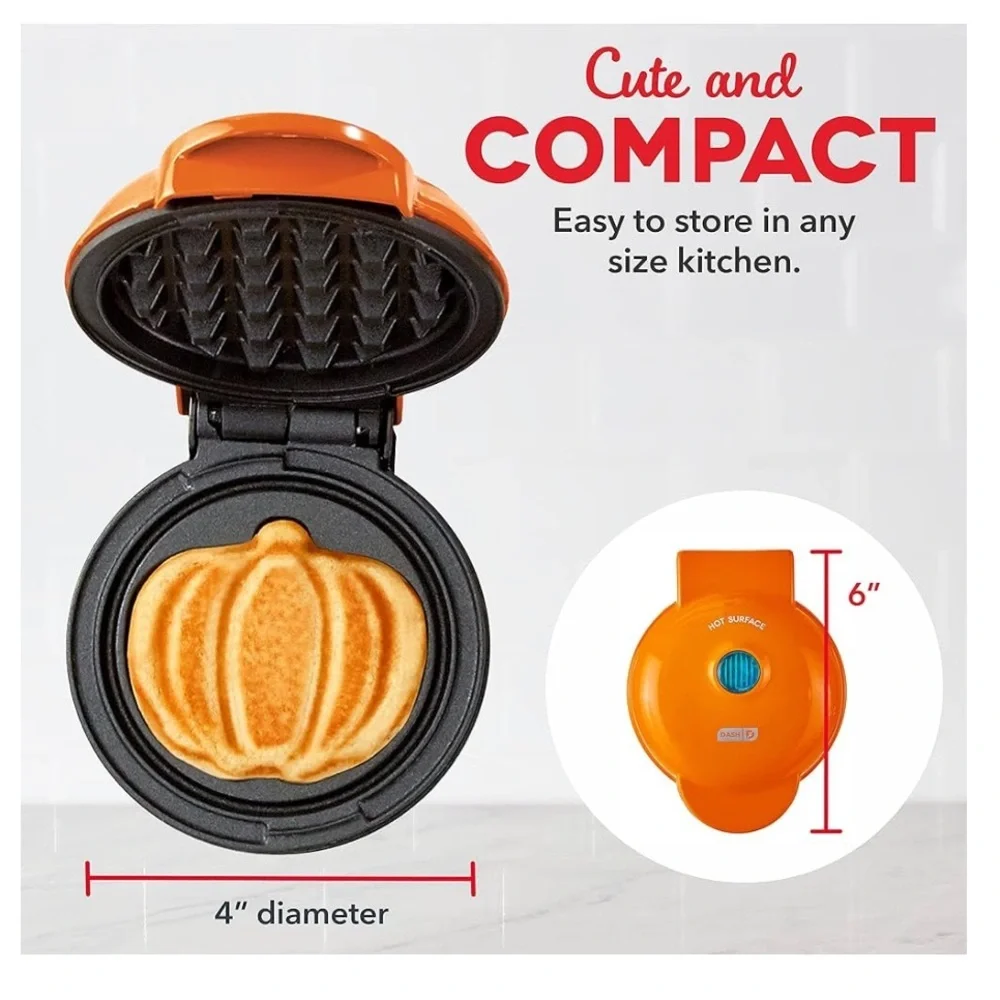 DASH Mini Maker for Individual Waffles, Hash Browns, 4”, Orange Pumpkin- NWT